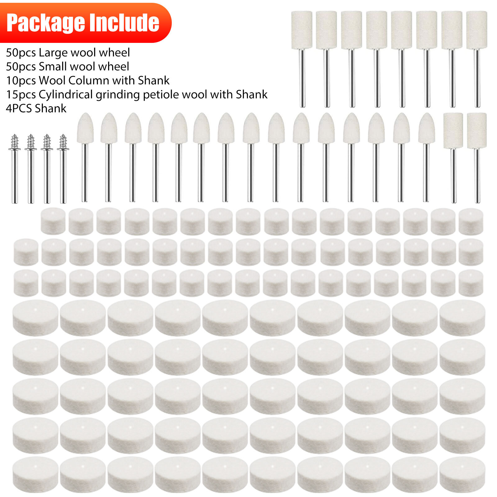 129Pcs Wool Felt Polishing Buffing Pads Waxing Head Wheel for Dremel Accessories