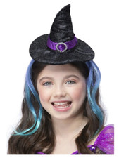 Glitter Witch Headband With Hair Girls Halloween Witches Fancy Dress Accessory