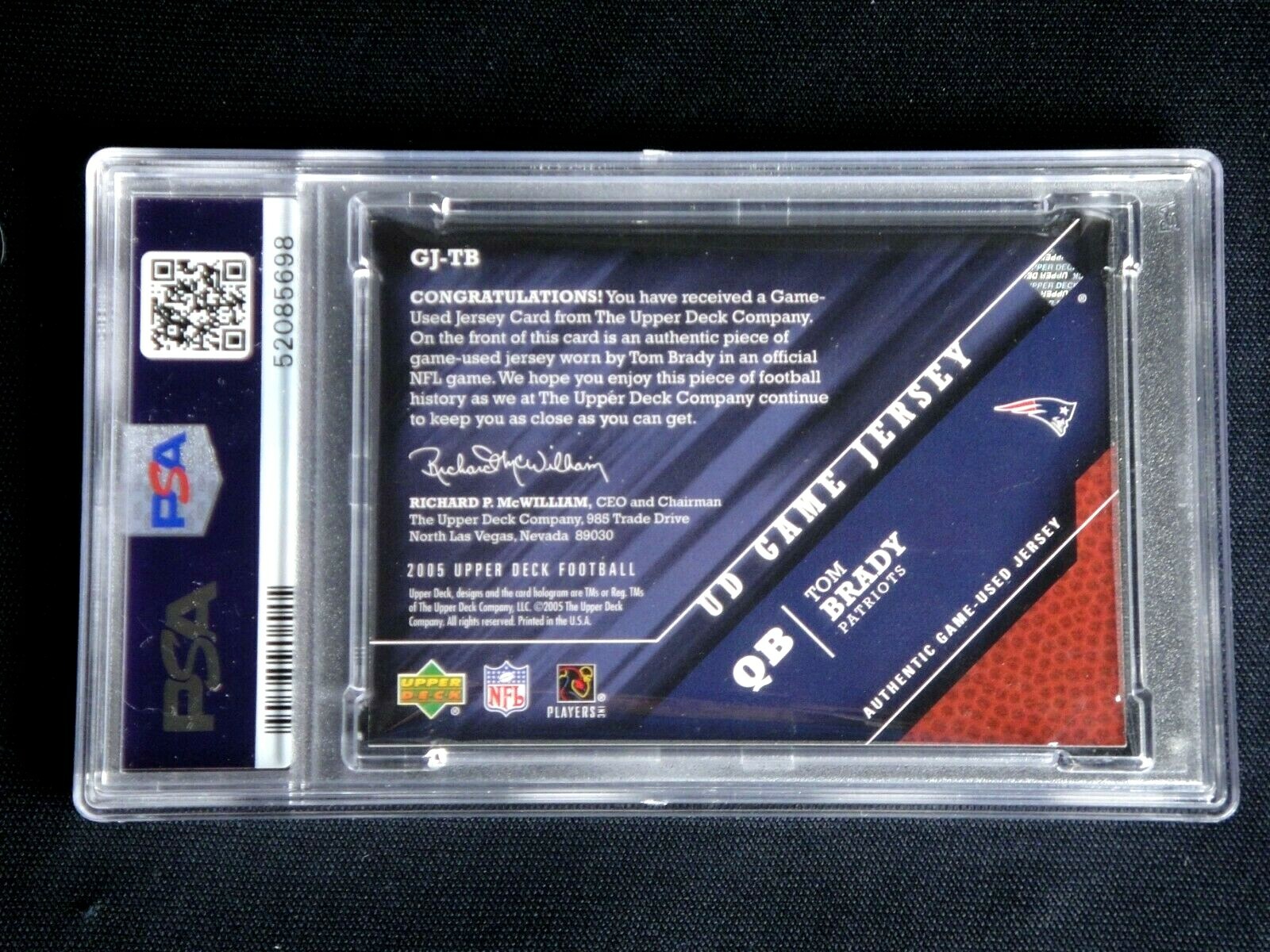 TOM BRADY 2005 UPPER DECK UD GAME WORN USED JERSEY PATCH PSA 7 PATRIOTS  view 4