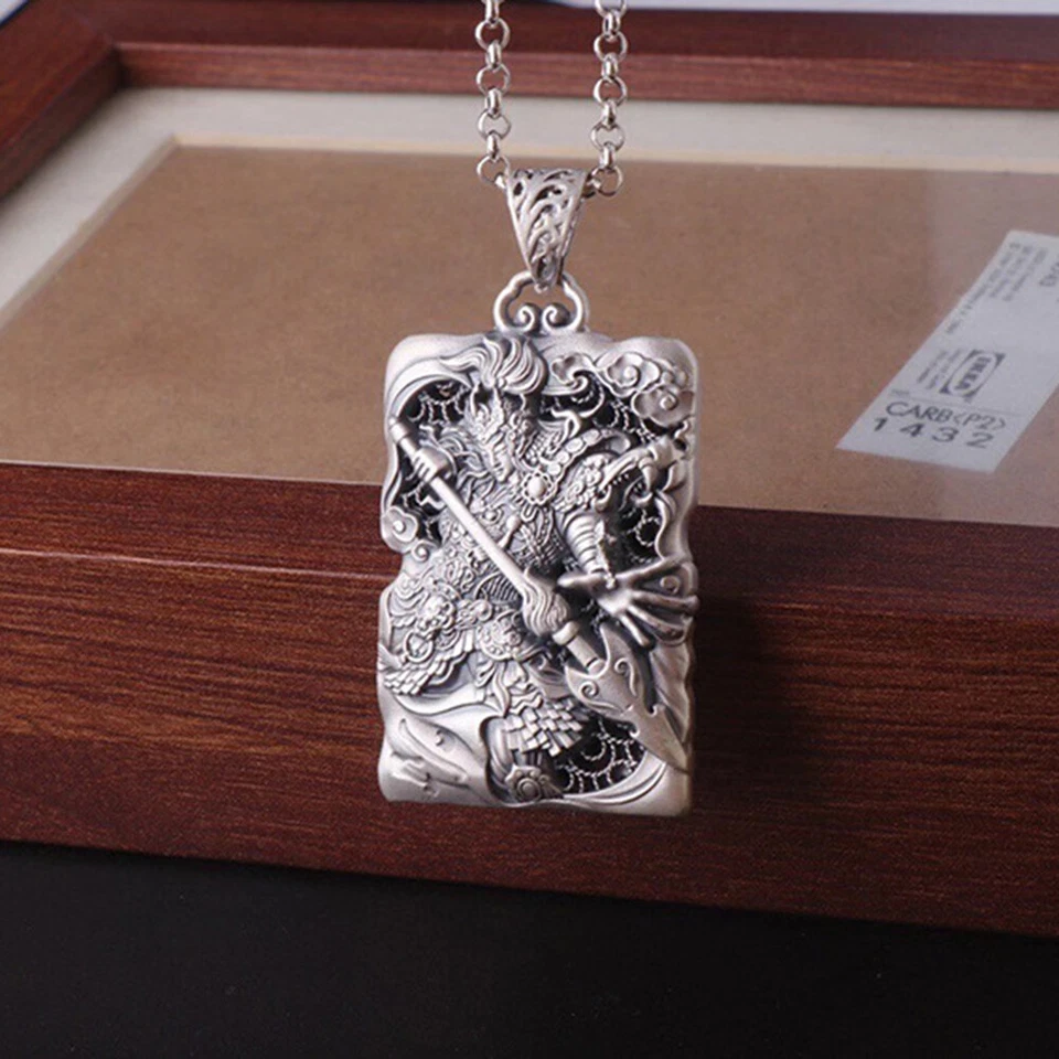 Colgante rectangular de dios er-largo héroe plata fina 999 real sello H 999 de 1,77 pulgadas Foto 4 de 4