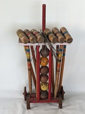 Vtg WHEELED CART CROQUET SET 6 Player Complete Balls