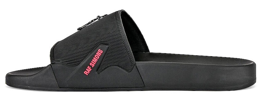 RAF SIMONS アストラロゴスリップオンスライド RAF SIMONS 'Astra' Logo Slides Men's Slip-On Pool Shoe Blk