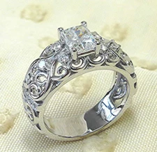 Unisex Love Gifts Ring 3 Ct CZ Engagement Ring Silver Plated Celtic Pattern Ring