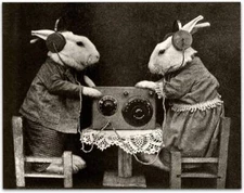 Strange Bunnies Listening to Radio Photo Print Strange Wall Decor Spooky Photo