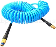 30 FT x 1/4" Blue Recoil Polyurethane Re coil Air Hose Male Swivel Fittings