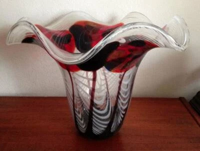 Large Red Aubergine Art Glass Vase Centrepiece Vases