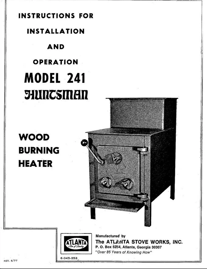 Atlanta Stove Works Huntsman Model 241 Wood Stove Manual User Guide  Instructions | eBay