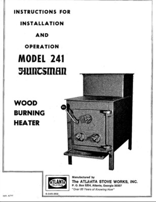 Atlanta Stove Works Huntsman Model 241 Wood Stove Manual User Guide  Instructions | eBay