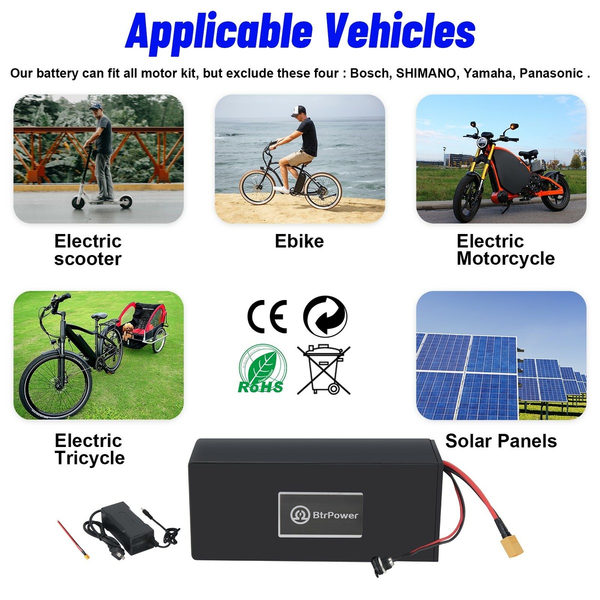 BtrPower 36V 10Ah Lithium Battery Pack For 750W E-Bike Motor – With 20A BMS