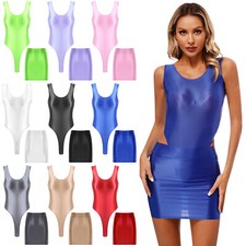 Womens Jumpsuit For Dance Bodysuit Ladies Swimwear Backless Lingerie Glossy Oil