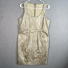 Michael Kors Women A Line Dress Size 12 Printed Beige Abstract Art Sleeveless