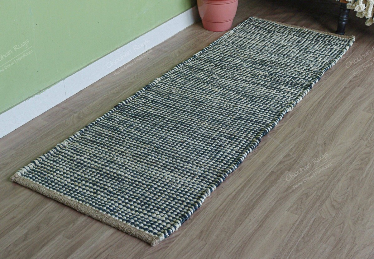 ラグ・カーペット India hemp rug Indian Handmade Hemp Rug white and Navy Blue Color Hemp Rug