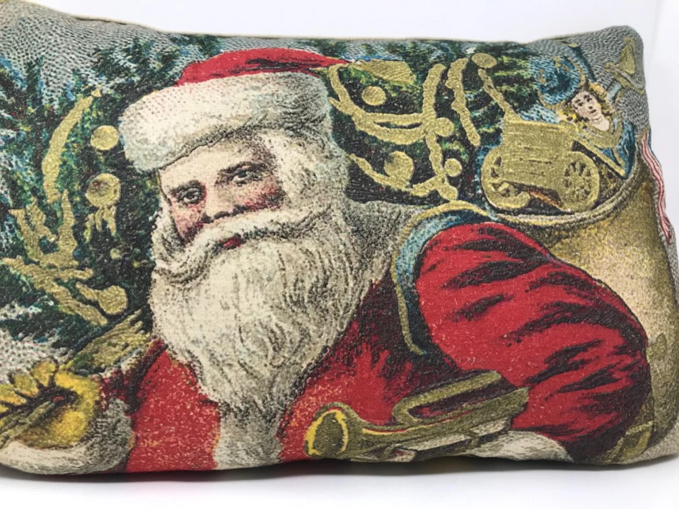 Designers Guild Sienna Linen Santa Claus Colorful Vintage Down Pillow 23"x13" - Imagem 2 de 4