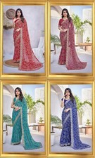 Women's Trendy Printed Jacquard Lace Georgette Saree with Blouse Material
