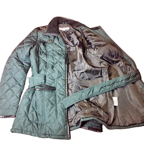 KC Collections Quilted Puffer Jacket Emrald Green Womens XL Belted Pleather Trim - Picture 16 of 20