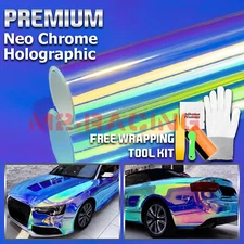 Premium Blue Neo Chrome Unicorn Holographic Vinyl Wrap Sticker Decal Air Free