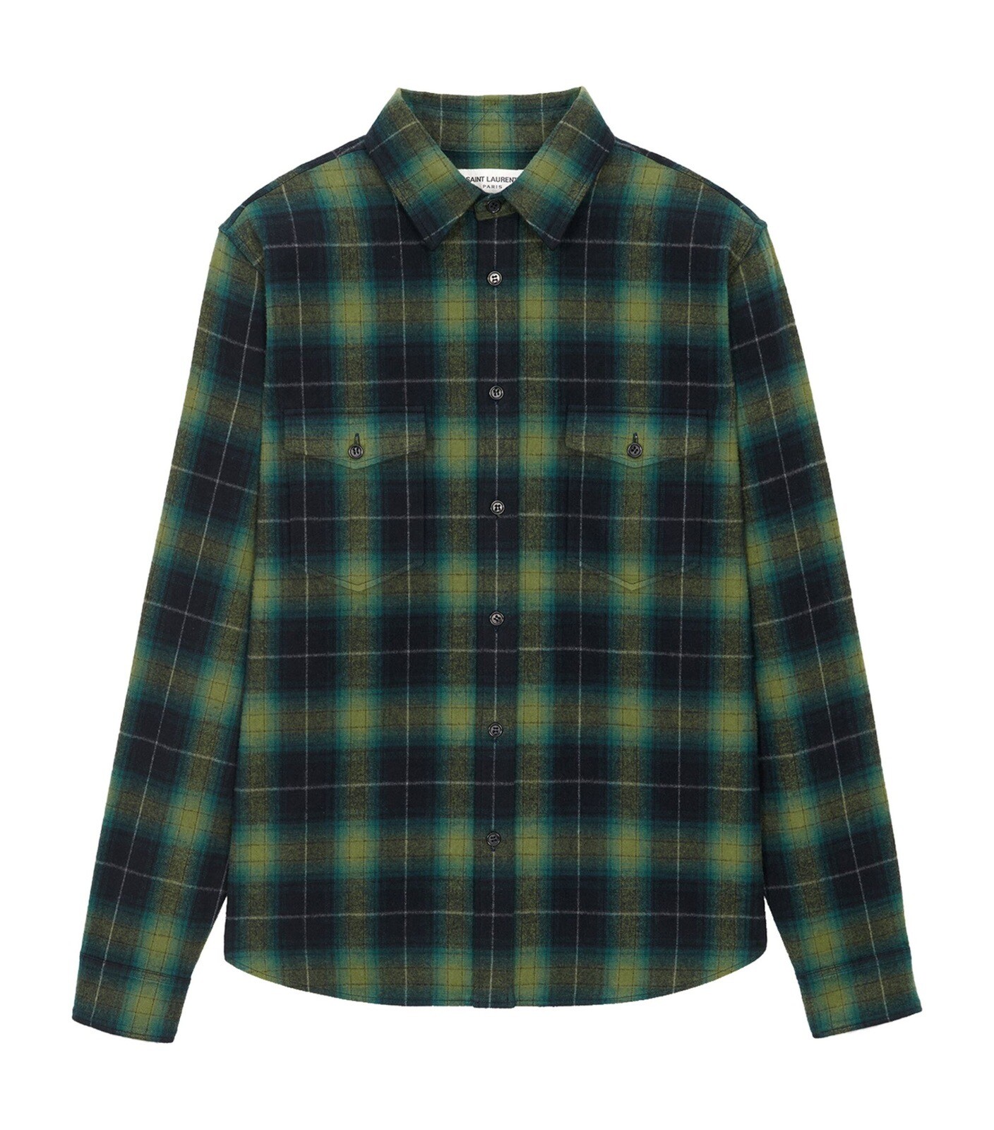 Autentica camicia a maniche lunghe Saint Laurent stampa a scacchi (L)