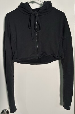 ALO Yoga Women's Full Zip Cropped Hoodie Sweatshirt Black Size XS