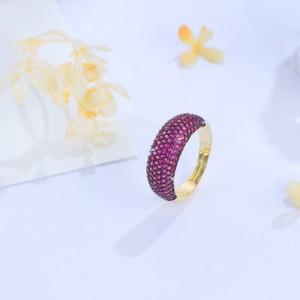 Authentic Gold Plated Round Cut Cubic Zirconia Micro Pave Adjustable Finger Ring for Women