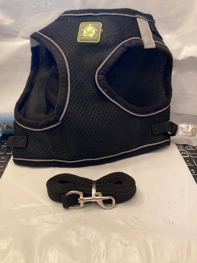 dog harness black and leash extra small up to 5 pounds girth 7in to 11in