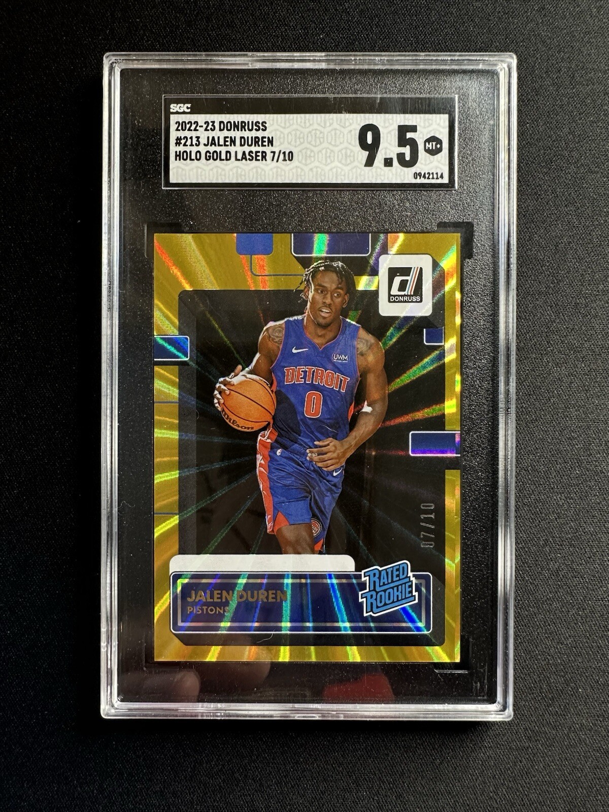 2022-23 Panini Donruss JALEN DUREN /10 Rated Rookie RC Gold Prizm SGC 9.5
