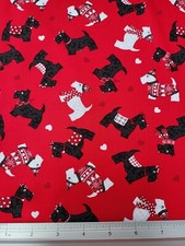 1.7 Metres Christmas Scottie Dogs 100% Premium Cotton Fabric Red