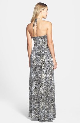 loose leopard v neck maxi dress Leopard Print V-Neck Maxi Dress Loose Fit Cheetah Animal Print Milk Silk Gown