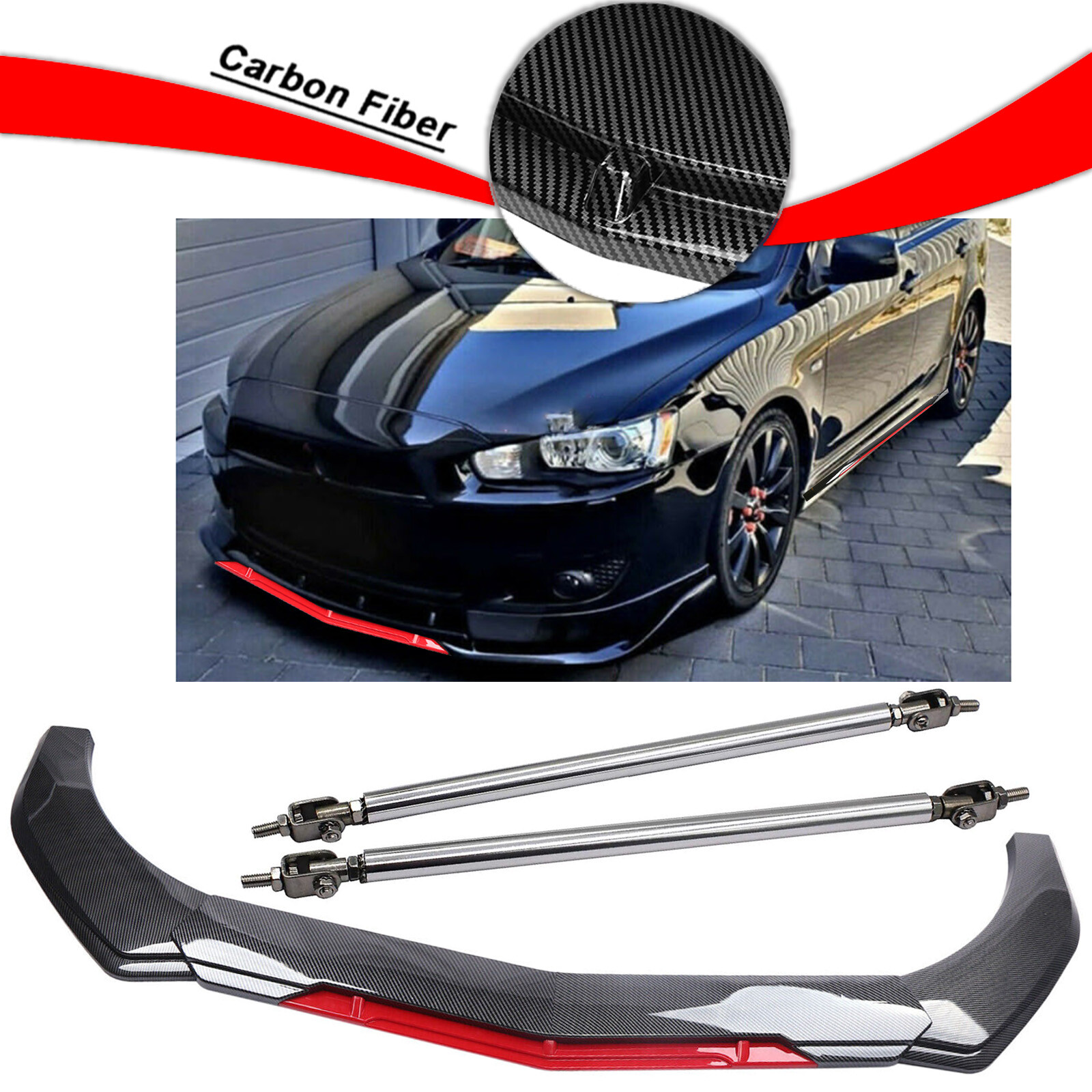 Front Bumper Lip Spoiler Splitter Body Kits Strut Rod For Mitsubishi Lancer