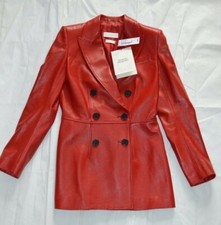Alexander Mcqueen Red Leather Double Breasted Jacket Coat Womens It40 Uk8 Bnwt