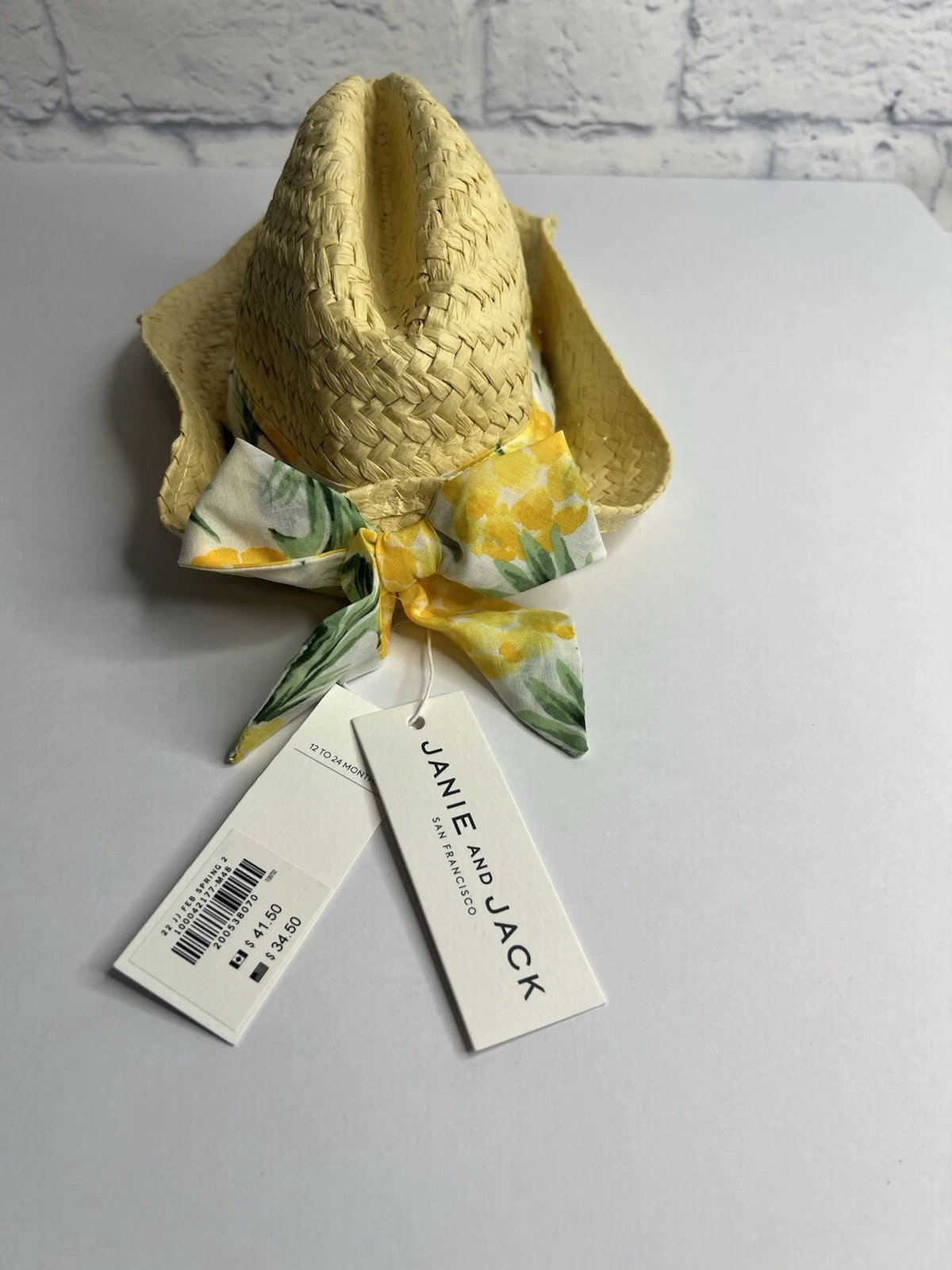 NWT! Janie And Jack Straw Fedora Hat With Floral Bow In Back Size 12 To 24 Month