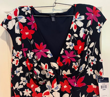 NEW Chaps Dress Size 20W Navy Floral Plus RN 41381 Stretch NWT Red Fuchsia White