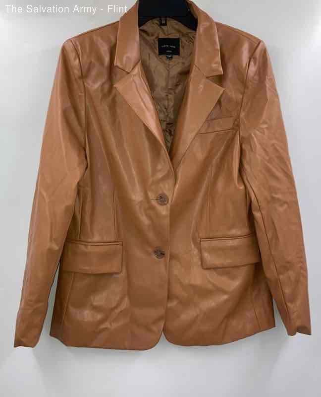 Love Tree Womens Tan Leather Long Sleeve Single Breasted Blazer Size Large