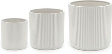 Amazon Basics Round Assorted Sizes Fluted Ceramic House Planters, Set of 3, 15.