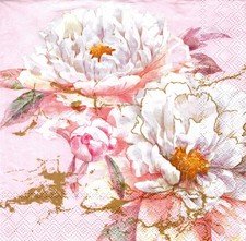  2 Two Paper Lunch Napkins for Decoupage/Mixed Media - Happy Peony rose gold