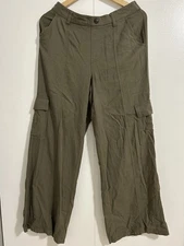 Rewash Women’s Ultra High Rise Wide Leg Pants Olive Green Size S Cargo Pockets