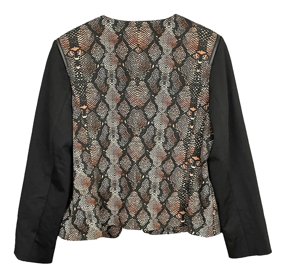 Ellen Tracy Womens Edgy Snake Print Open Front Jacket Size 12 Zipper Seams Moto - Image 3 of 4