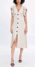 Zara Printed Rustic Mini Dress Begie  Ecru Buttons Ruffle Sleeve Size M Línea