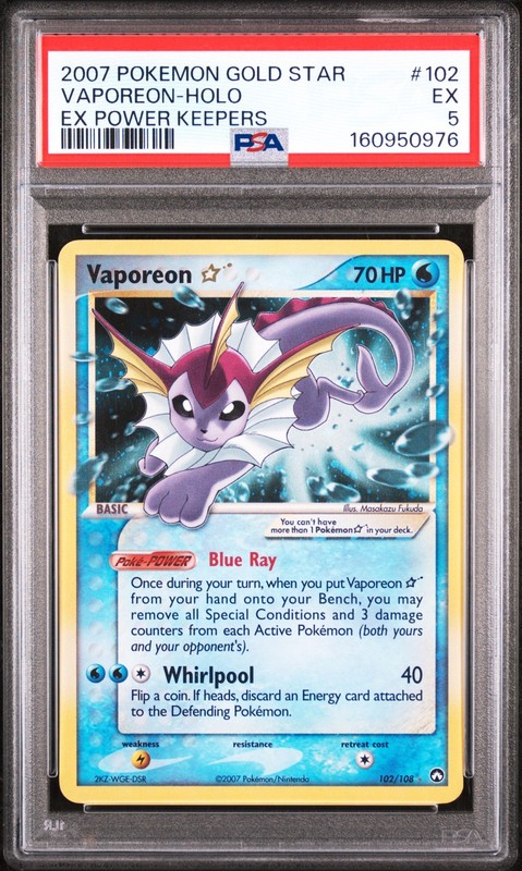 2007 POKEMON EX POWER KEEPERS GOLD STAR #102 VAPOREON-HOLO PSA 5