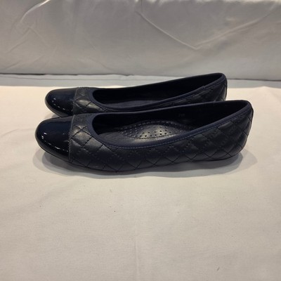 Van Eli Serene Navy Blue Quilted Leather Patent Cap Toe Ballet Flats Womens 7.5