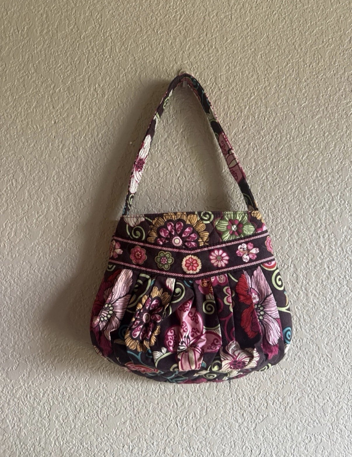 Vera Bradley Mod Floral Brown Pink Shoulder Bag Purse Zip Closure Y2K Vintage