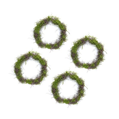 Melrose International Moss Leaf Twig Wreath, Set of 4, Green/Brown - 85975DS
