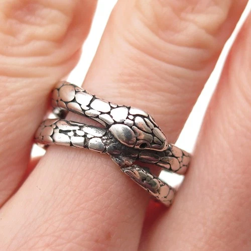 925 Sterling Silver Vintage Italy Snake Wrap Oxidized Ring Size 8.25