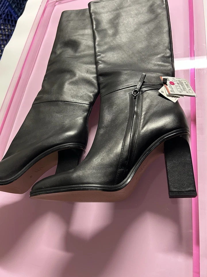 BOTAS DE RODILLA ZARA NUEVAS CON ETIQUETAS US9/EU40 HOLGADAS DE CUERO TACÓN ALTO NEGRAS Bloggers Favoritas Foto 2 de 4