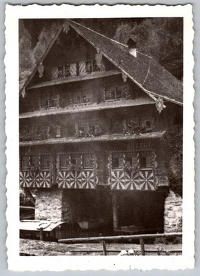 Vtg B&W Snapshot Historic Swiss Chalet Architecture 1940s