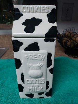 Houston Harvest Fresh Cookies & Milk''1/2 Gallon Milk Carton Cow Spot Cookie Jar''