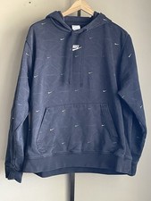 Nike Center Swoosh Hoodie Mens Large Sweatshirt Black All Over Print AOP