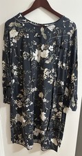 OLD NAVY Gray Blue Floral Birds Butterfly Bell Sleeves Above Knee Dress SZ XL