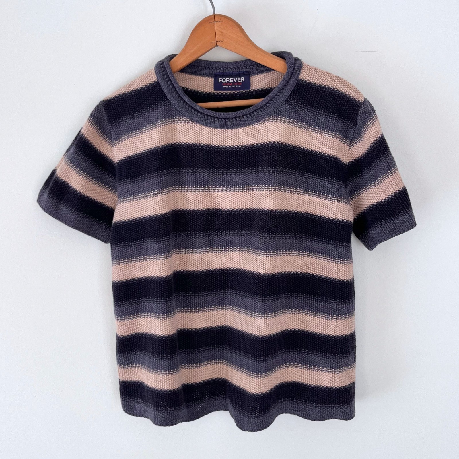 Vintage Cotton Blend Knit Short Sleeve Sweater