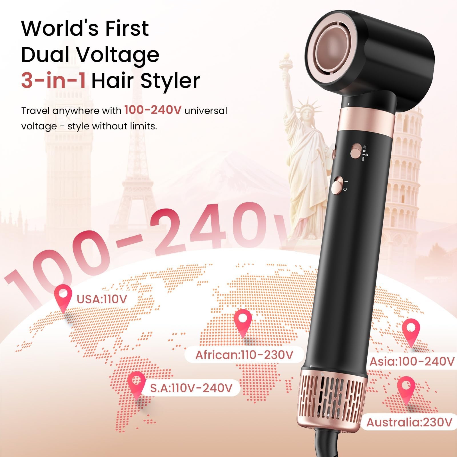 Dual Voltage 3 in 1 Hot Hair Styler – High-Speed Hair Dryer with Air Style