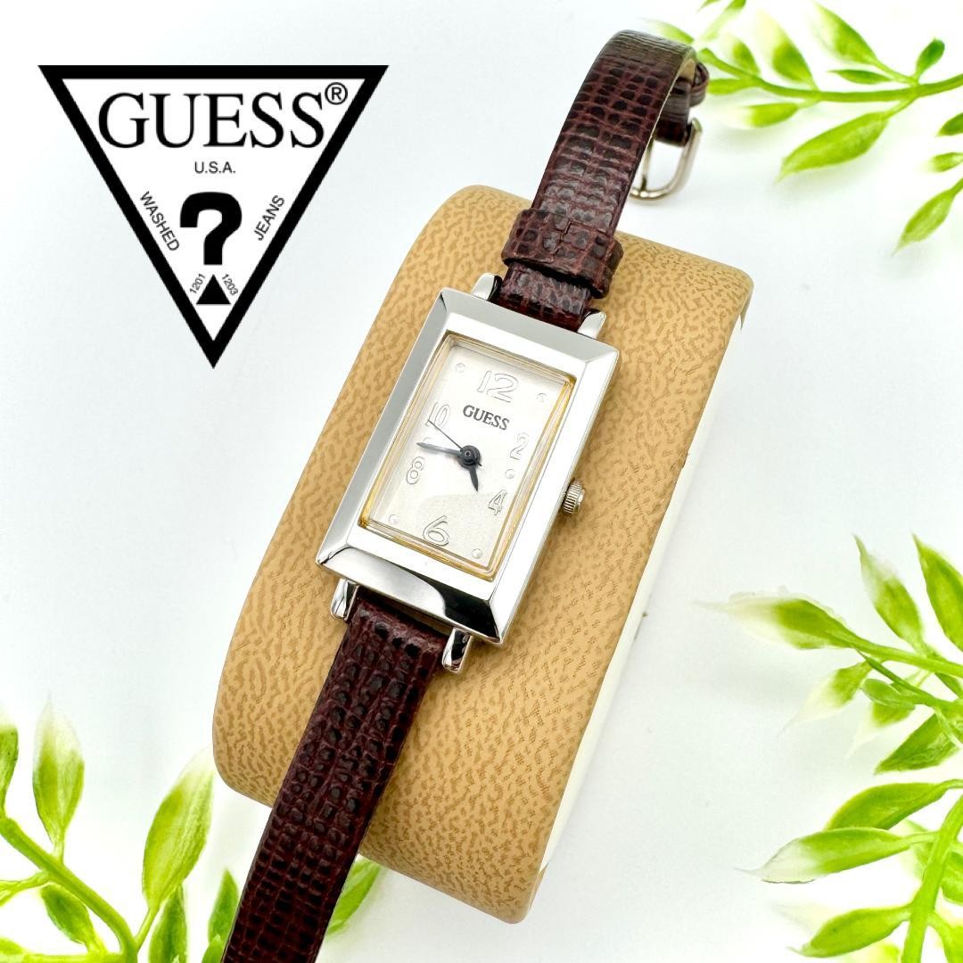 Guess Rectangular Wristwatch Brown Leather Vintag… - image 1
